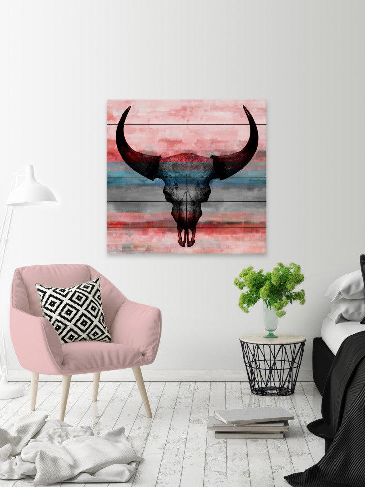 "Pastel Skull" Print on White Wood, 40"x40"
