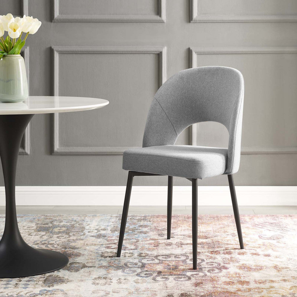 Side Dining Chair, Fabric, Black Gray, Cafe Bistro Restaurant Hospitality