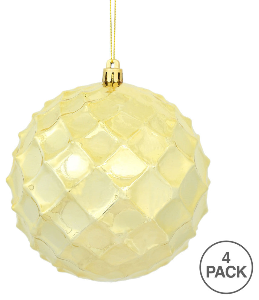 Vickerman N174208D 4.75" Gold Shiny Diamond Bauble Christmas Ornament, Set of 4