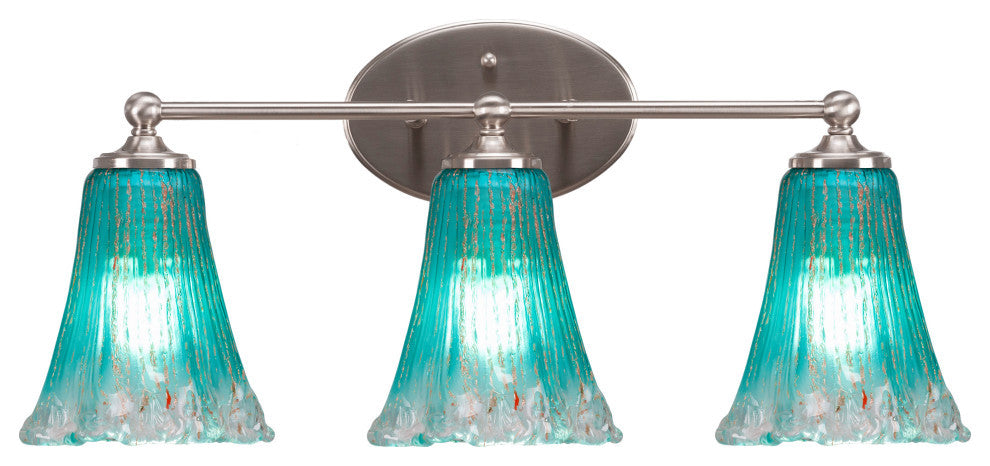 Capri 3-Light Bath Bar, Brushed Nickel/Fluted Teal Crystal