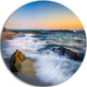 White Waves Crashing On Rocks, Seashore Disc Metal Artwork, 36"