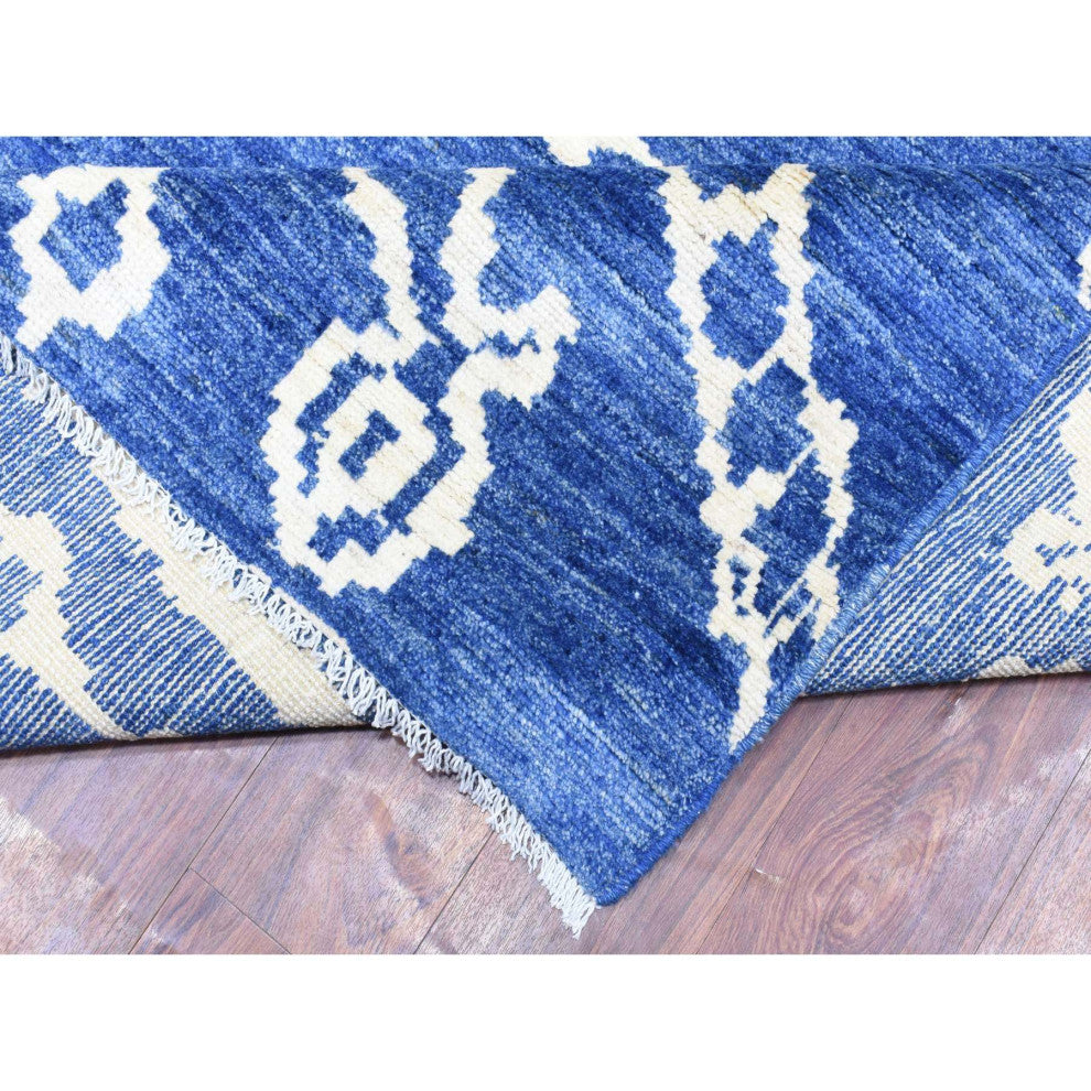 Blue Boujaad Moroccan Berber Pure Wool Hand Knotted Oversized Rug, 12'2"x15'2"
