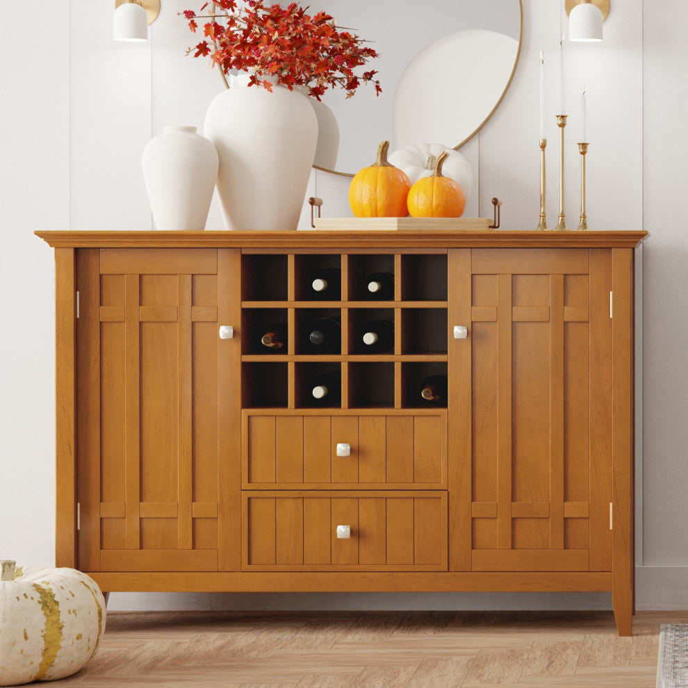 Bedford Solid Wood Sideboard Buffet And Winerack, Light Golden Brown