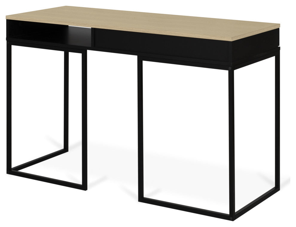 Modern Minimal European Home Desk, Oak and Gray