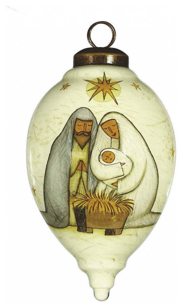 Nativity Holy Family Hand Painted Mouth Blown Glass Ornament
