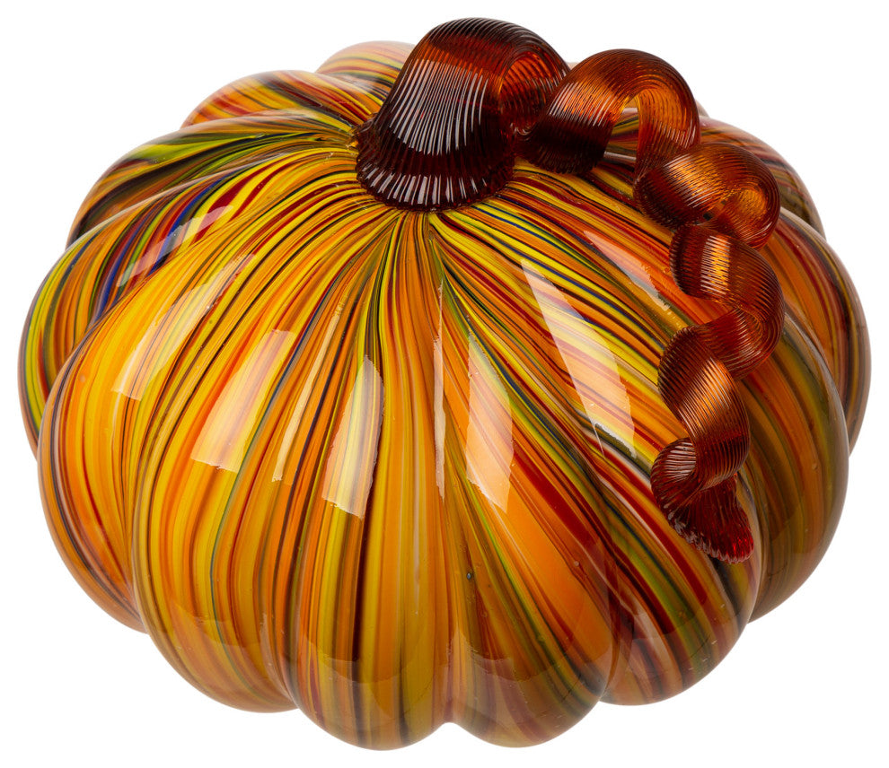 Set of 2 Multi Striped Glass Short Pumpkin