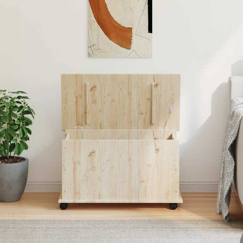vidaXL Storage Chest Storage Trunk Toy Box with Wheels ALTA Solid Wood Pine, Natural, 1 Pcs