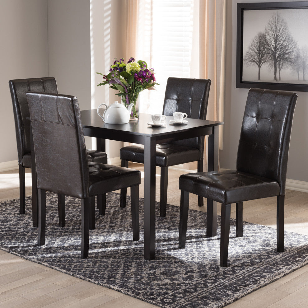 Avery Modern Dark Brown Faux Leather Upholstered 5-Piece Dining Set