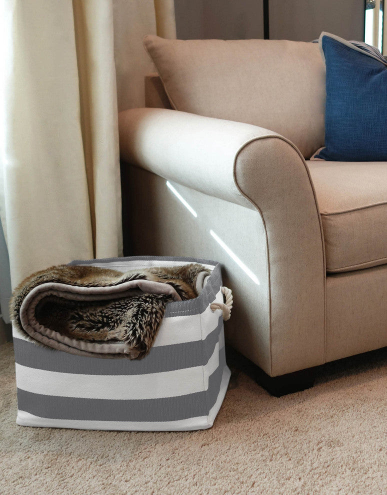 Paper Bin Stripe Gray Rectangle Medium 15"x10"x12"