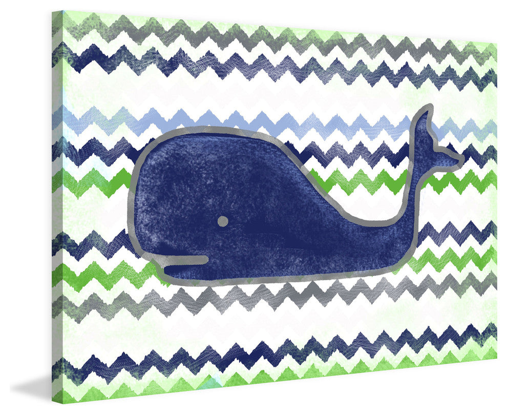 Marmont Hill, "Navy Whale" by Reesa Qualia Painting on Wrapped Canvas, 30x20