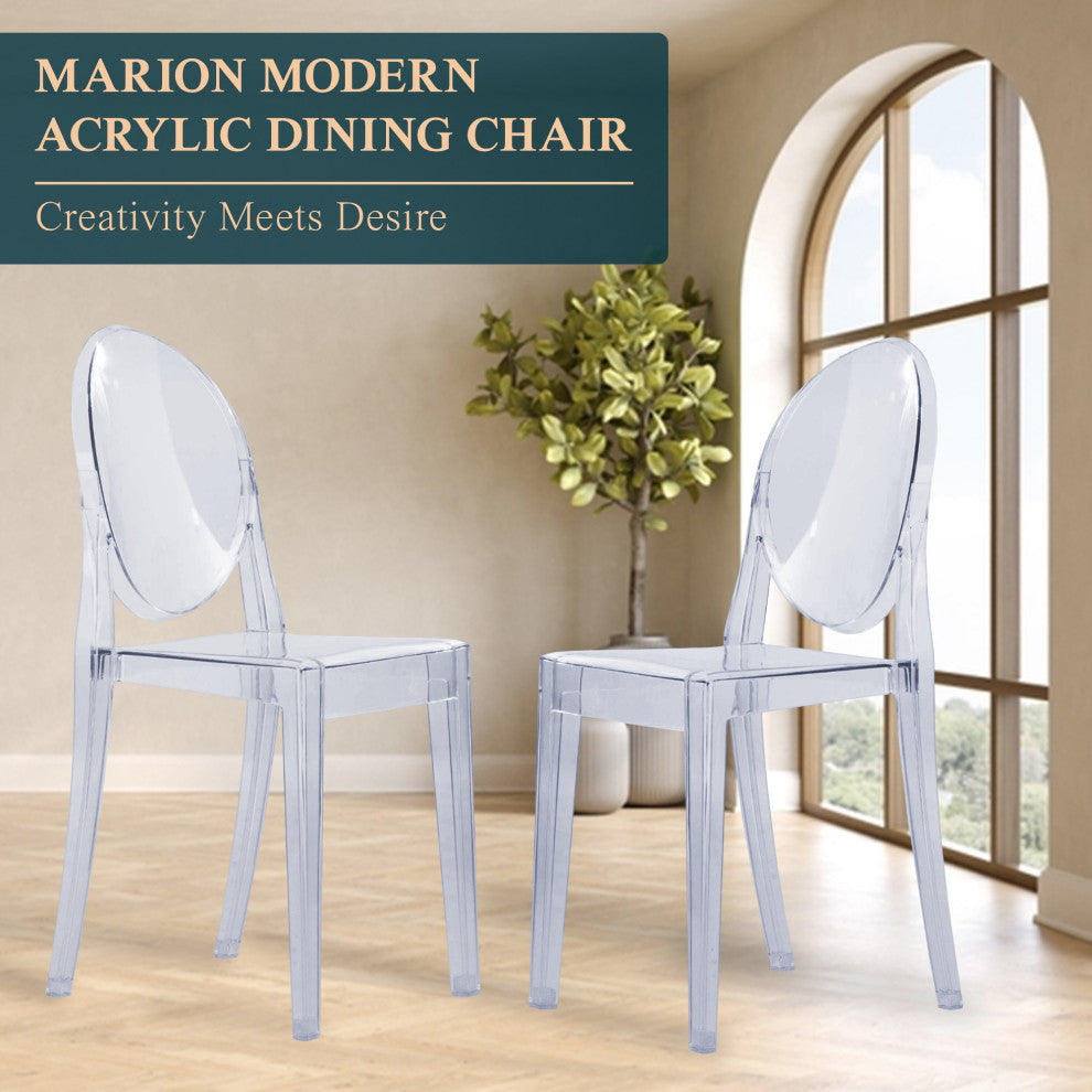 LeisureMod Marion Acrylic Modern Lucite Dining Side Chair in Clear Set of 2