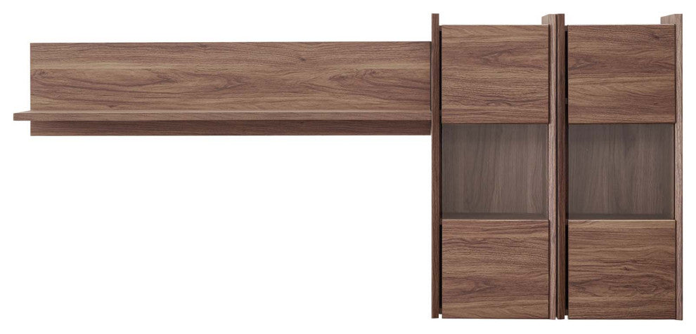 Bookcase Wall Shelf Rack, Wood, Brown Walnut, Modern, Living Lounge Hospitality