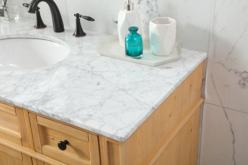 Home Living Vanity with Carrara White Marble Countertop, Natural Wood, 48", Single Sink