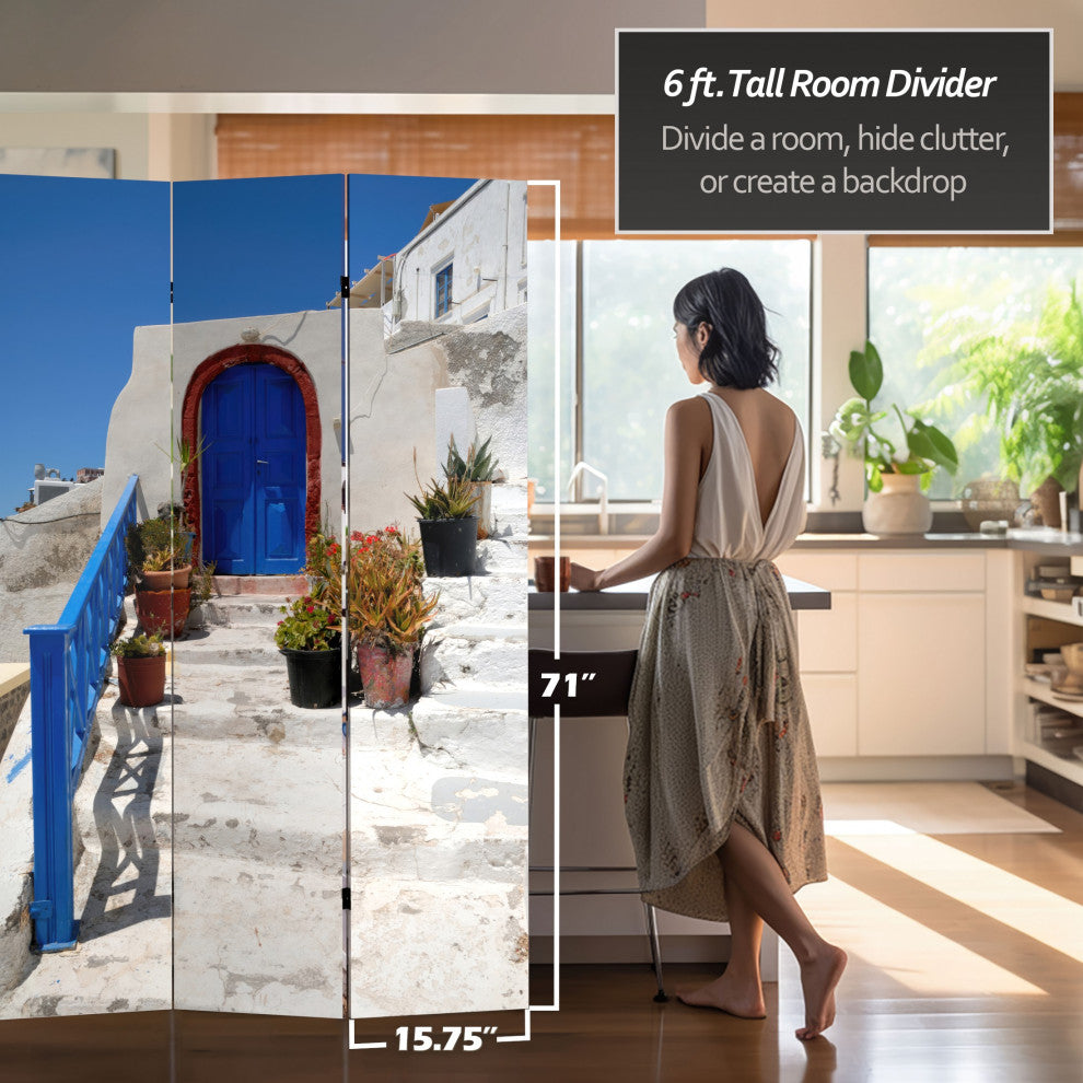 6' Tall Double Sided Santorini Greece Room Divider