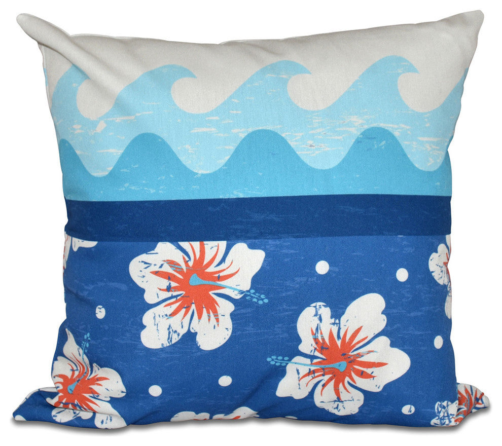 Hang Ten, Floral Print Pillow, Blue, 26"x26"