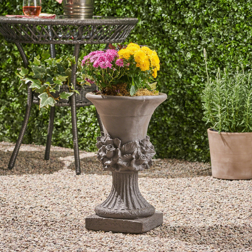 GDF Studio Michaelia Lightweight Concrete Chalice Garden Decorative Urn Planter, Antique Gray