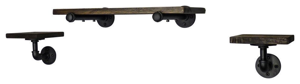 Cape Coral Farmhouse Industrial Set 24" and 8" Wide 3-Piece Shelf, Black Steel