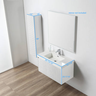 Floating Bathroom Vanity with Sink, Wall Mounted Vanity, White, 36" W/ Sink, Side Cabinet