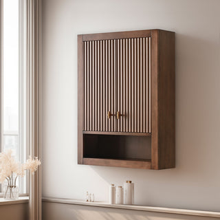 Vanity Art 24" Wall Mounted Bathroom Storage Cabinet, Linear Walnut, Golden Brushed Handle