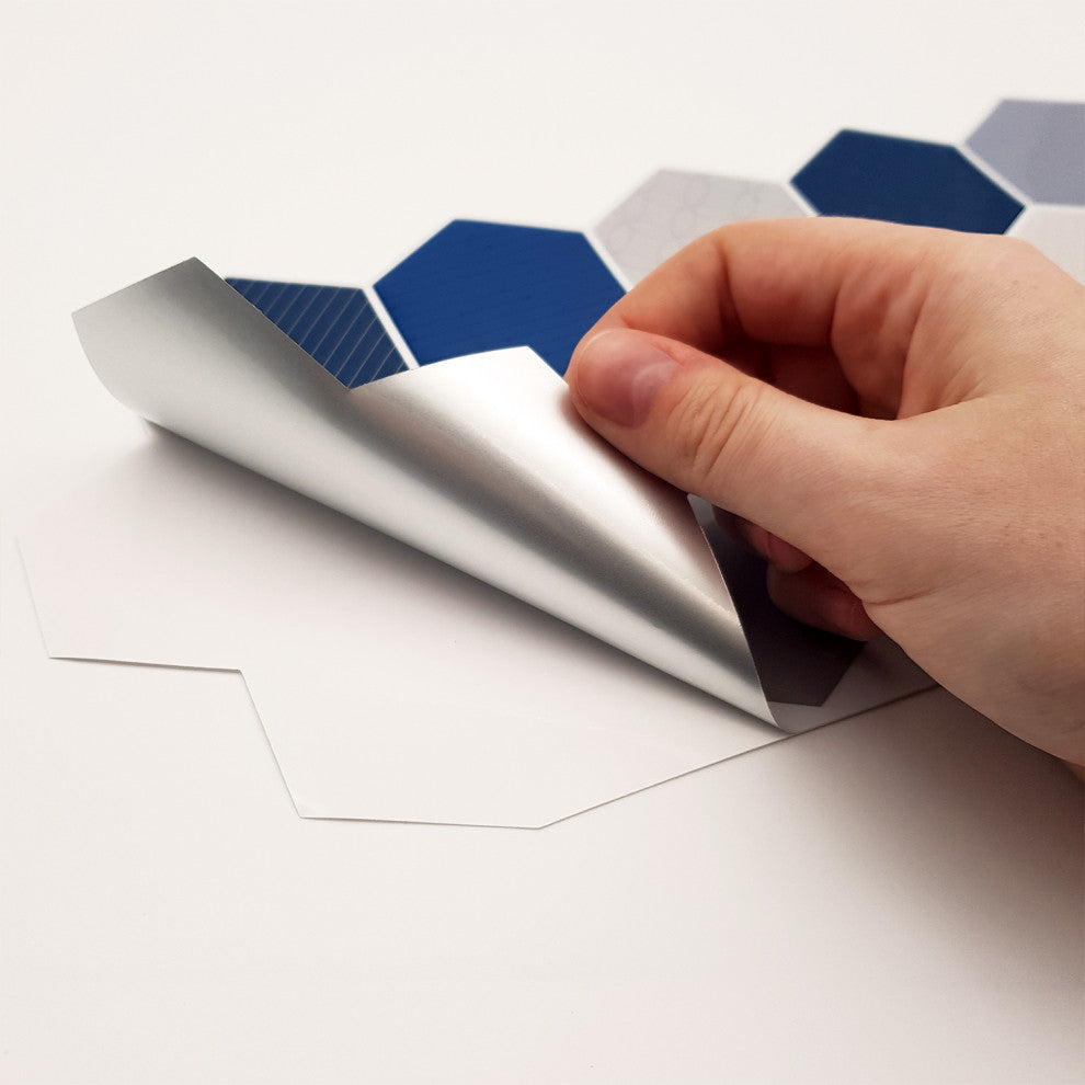 12"x6" Honey Hexa Blue and Cream Glossy 3D Tile Stickers, Set of 12