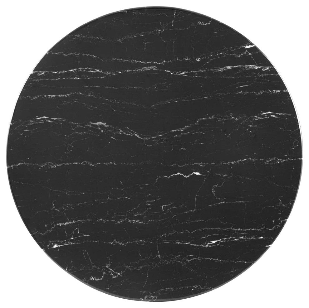 40" Dining Table, Round, Black Gold, Artificial Marble, Modern, Mid Century