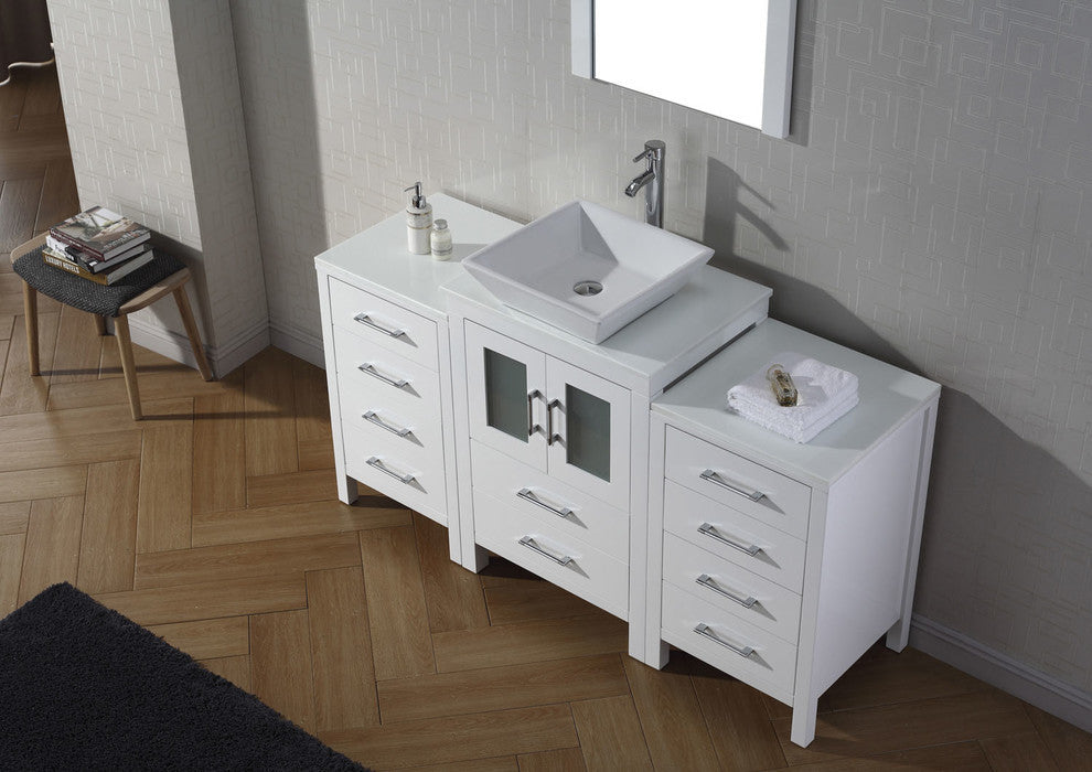 Virtu Dior 60" Single Bathroom Vanity, White With White Top, Faucet and Mirror