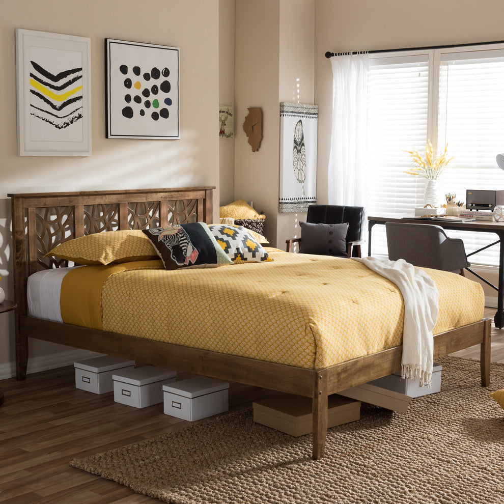 Trina Contemporary Tree Branch Inspired Walnut Wood Queen Size Platform Bed
