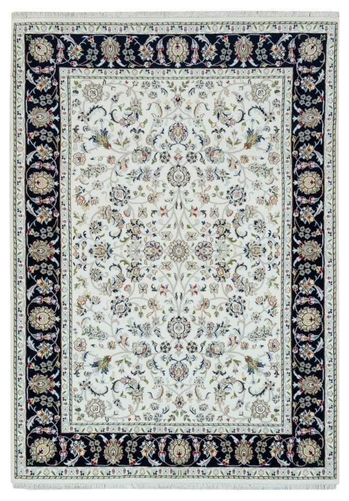 Powder White, Nain Design, 250 KPSI, Soft Wool, Hand Knotted Rug, 5'x7'