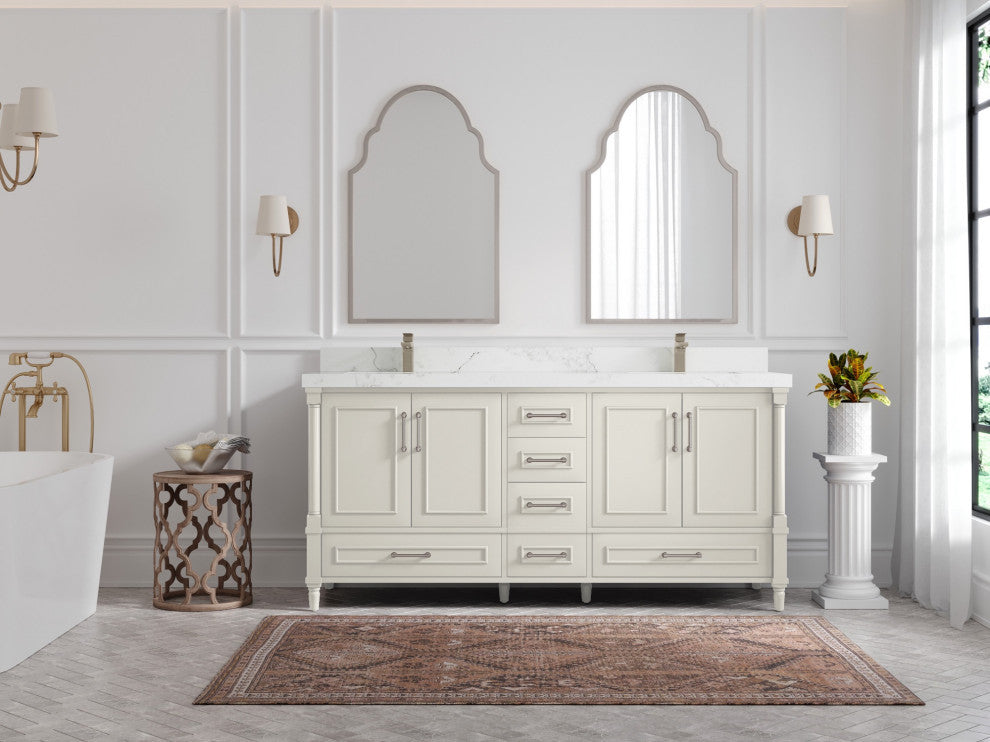 Aberdeen 72" Double Sink Bath Vanity, Alabaster 2" Calacatta Nuvo