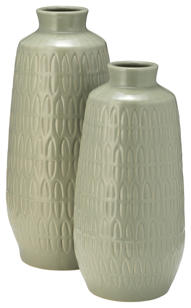 Ceramic 15"H Carved Vase, Cucumber