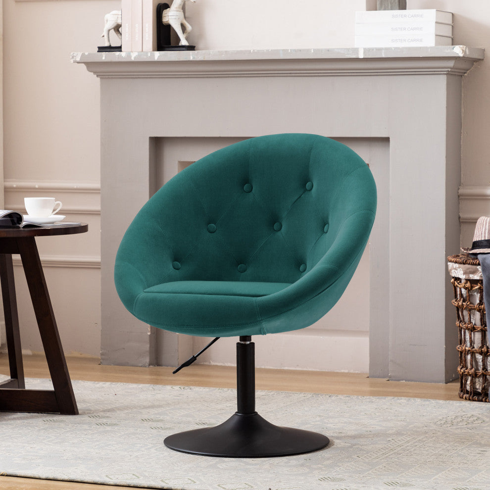 Button Tufted Swivel Velvet Papasan Chair, Atrovirens