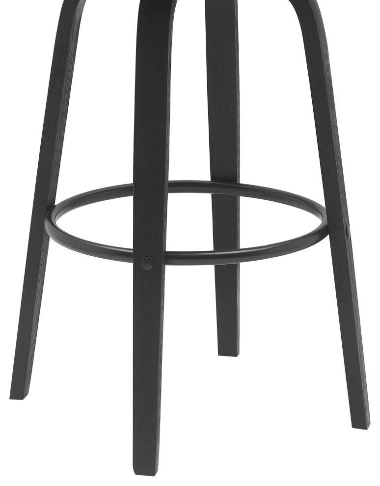 Diana 30" Swivel Black Wood Bar Stool, Gray Faux Leather