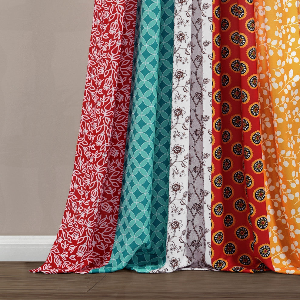 Boho Patch Window Curtains Set, 84"x45"