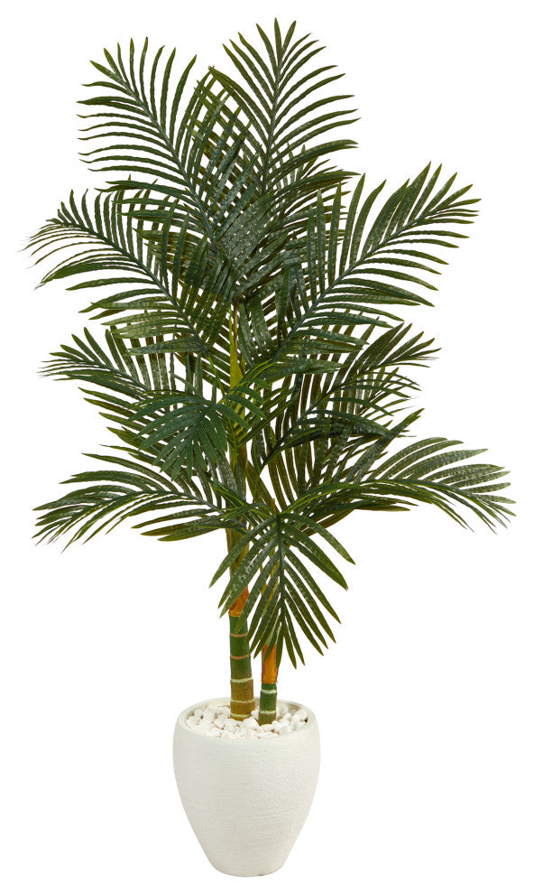 5.5' Golden Cane Artificial Palm Tree, White Planter