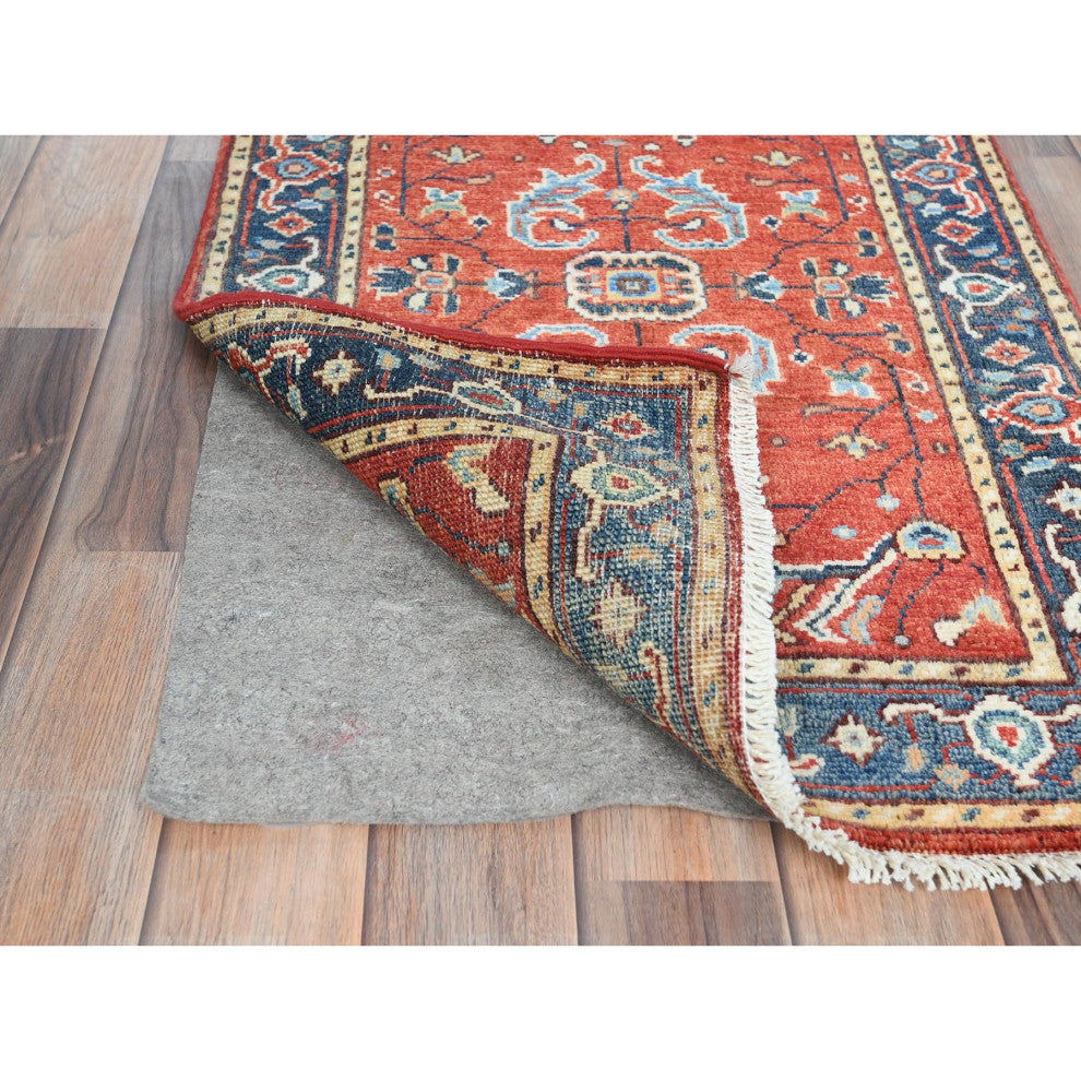 Tomato Red, Serapi Heriz Design, Pure Wool Hand Knotted Mat Rug, 2'0"x2'10"