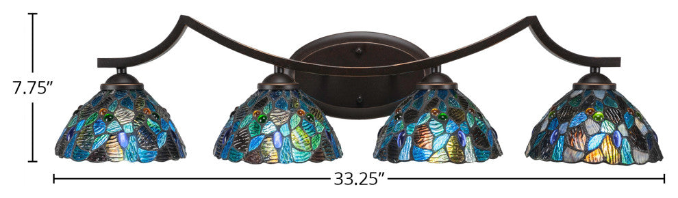 Zilo 4 Light Bath Bar, Dark Granite Finish, 7" Blue Mosaic Tiffany Glass