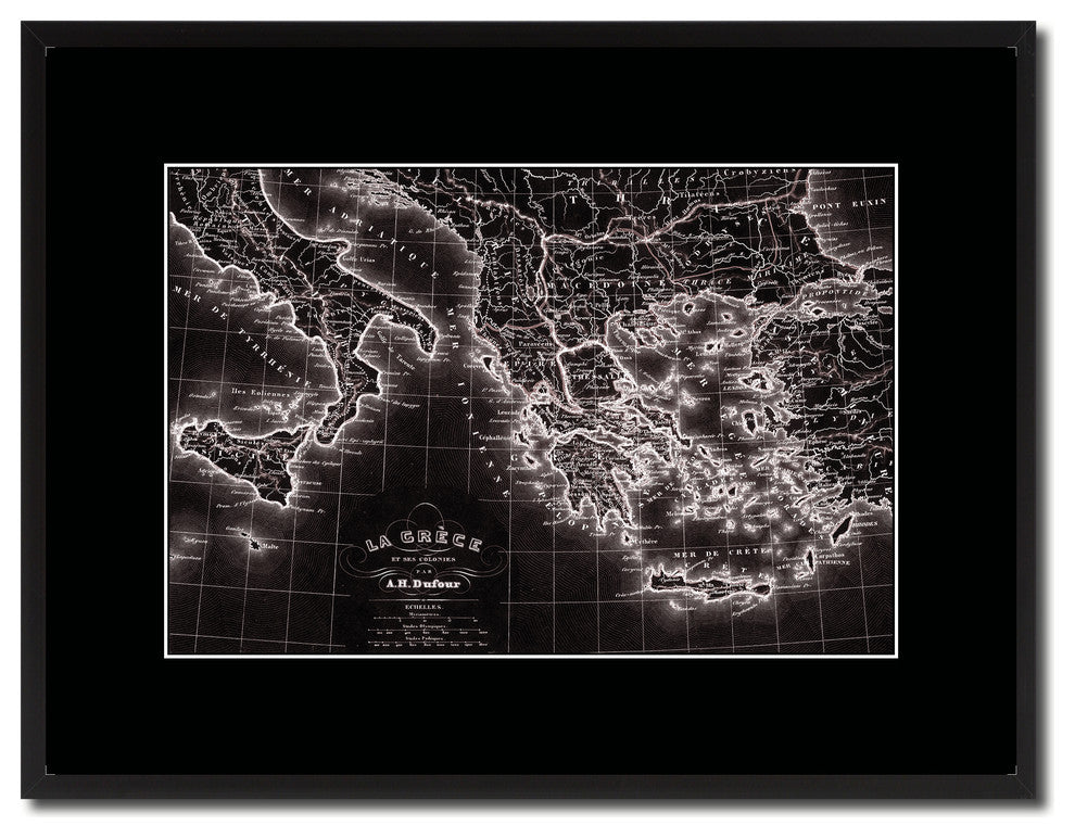 Ancient Greece Old Vivid Sepia Map Print On Canvas With Black Frame, 16" X 21"