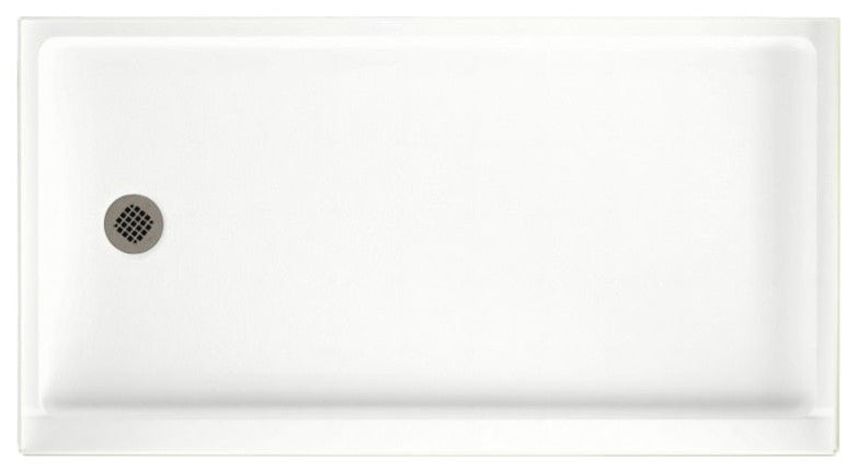 Swan 60x32x4 Solid Surface Shower Base, Left Drain, Tahiti White