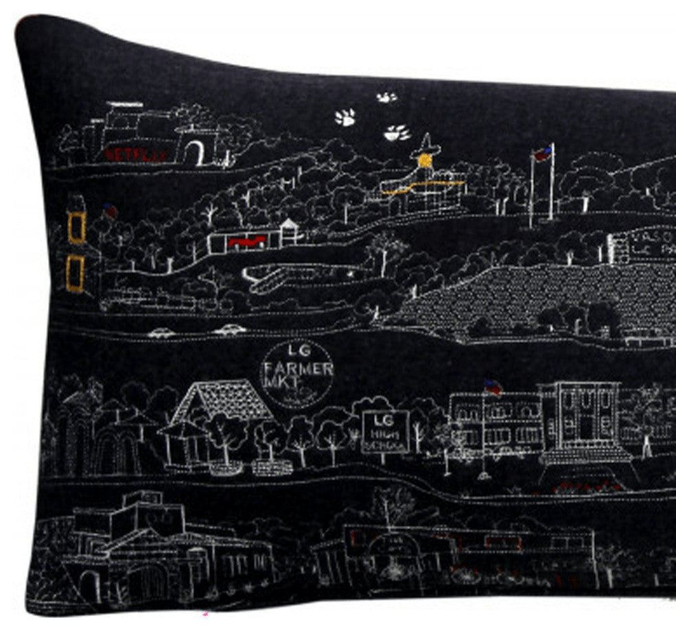 35" Black Los Gatos Nighttime Skyline Lumbar Decorative Pillow