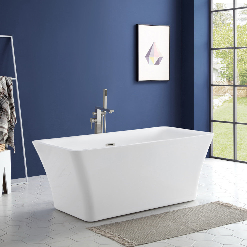 OVE Decors Draco 59" Seamless White Acrylic Freestanding Rectangular Bathtub
