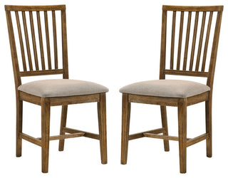 Set of 2 Upholstered Side Chair, Tan/Weathered Oak