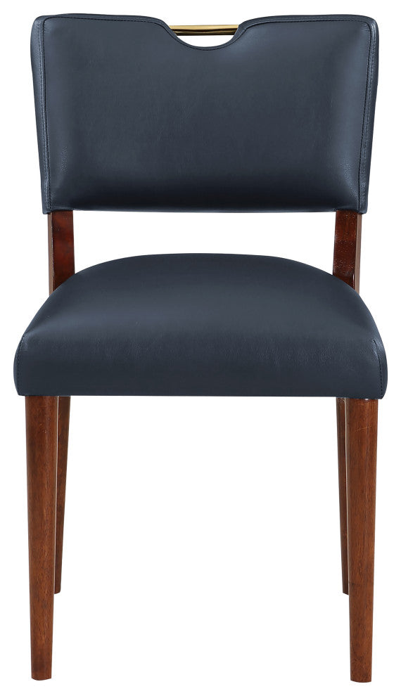 Bonito Faux Leather Dining Set, Walnut Finish, Midnight Blue, 5-Piece Set