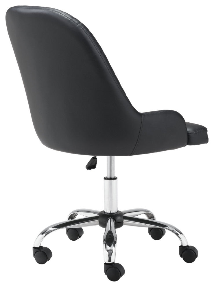 Office Chair, Faux Vinyl Leather, Steel, Black, Chrome, Mid Century Business