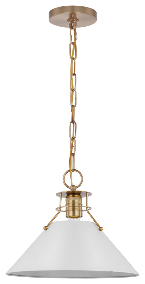 Outpost 1-Light Medium Pendant, Matte White With Burnished Brass