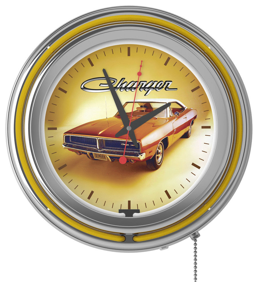 Dodge Chrome Double Rung Neon Clock, 69 Charger