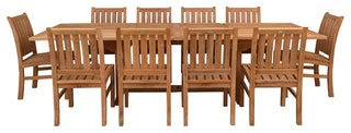 11 Piece Teak Wood Dining Set, Rect Double Extension Table, 10 Abaco Side Chairs