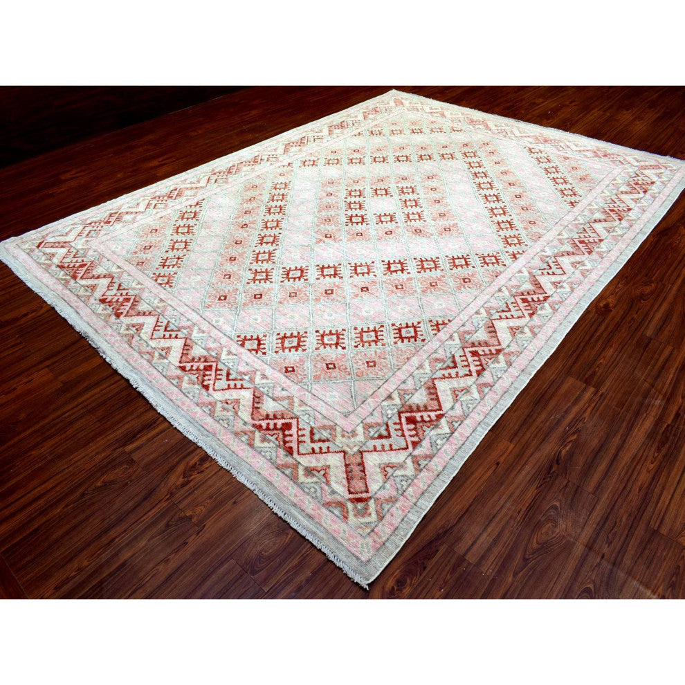 Red, Anatolian Village Inspired Style, Soft Wool Hand Knotted Rug, 9'0"x12'0"
