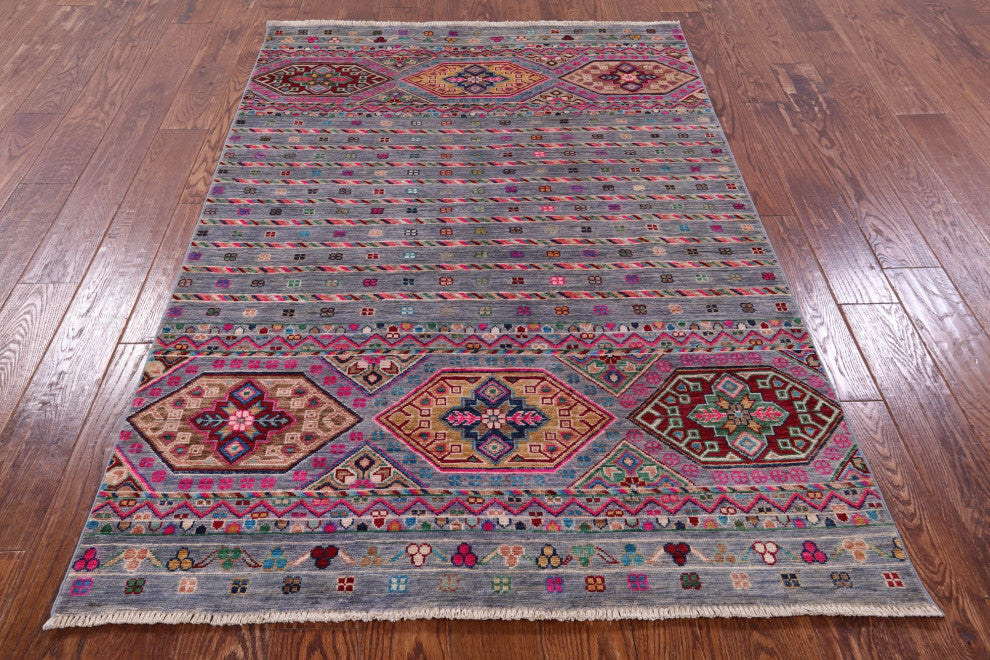 4' 1" X 6' 0" Khorjin Super Kazak Hand-Knotted Wool Rug - Q12570