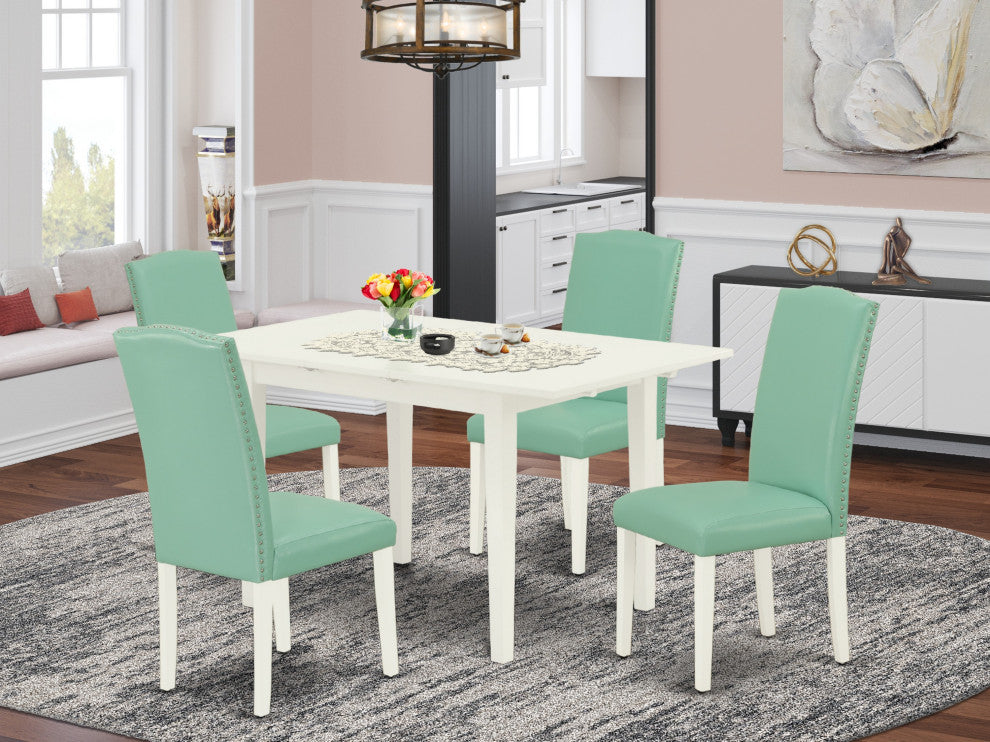 5-Pc Dining Set, Nail Head Parson Chairs, Butterfly Leaf Table, Linen White