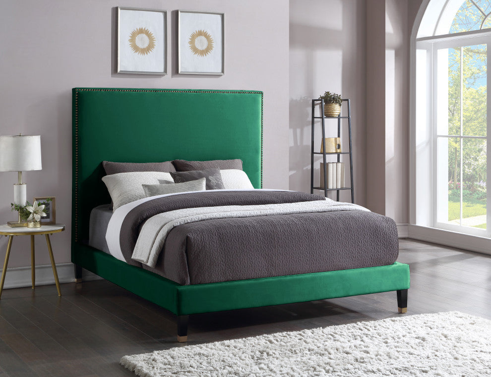 Harlie Velvet Upholstered Bed, Green, King
